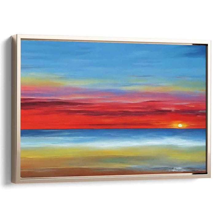 Colorful Horizon Reflections: Vibrant Seascape Sunset Canvas Art