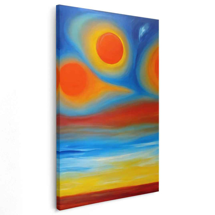 Vibrant Sunburst Mirage Glow: Abstract Suns Over Vivid Horizon Canvas Art Print