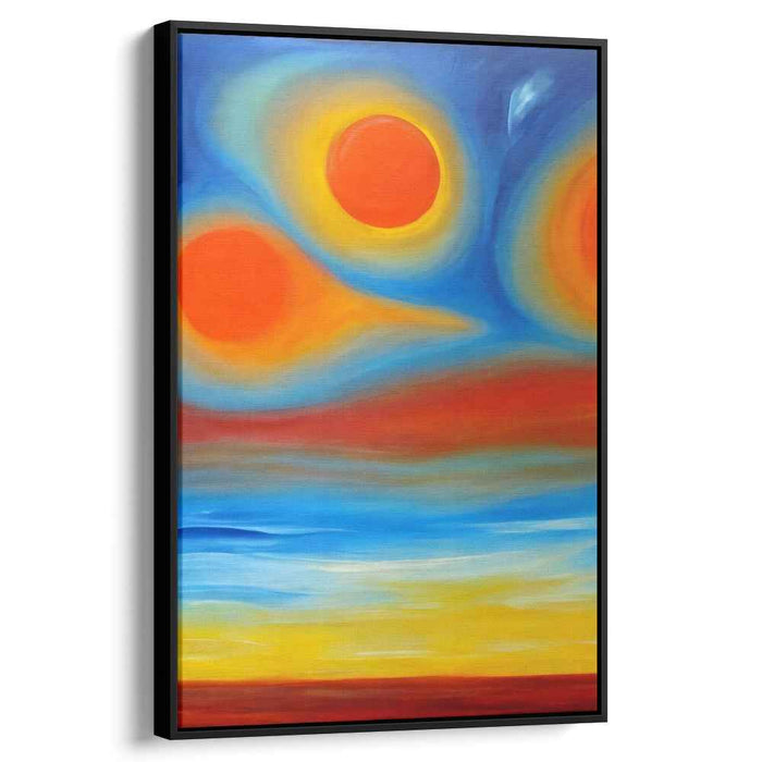 Vibrant Sunburst Mirage Glow: Abstract Suns Over Vivid Horizon Canvas Art Print