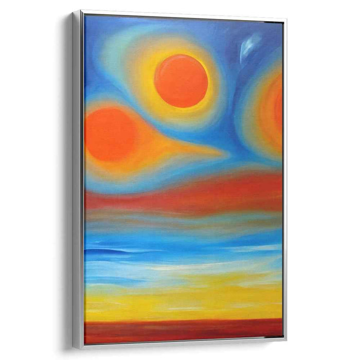 Vibrant Sunburst Mirage Glow: Abstract Suns Over Vivid Horizon Canvas Art Print