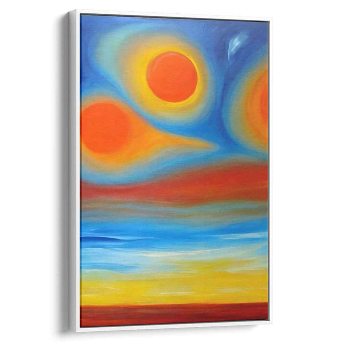 Vibrant Sunburst Mirage Glow: Abstract Suns Over Vivid Horizon Canvas Art Print