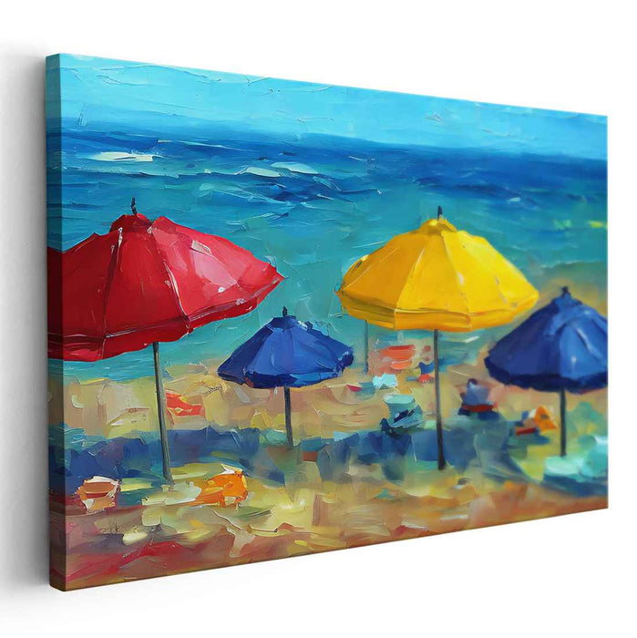 Seashore Radiance: Colorful Beach Umbrellas at the Seaside Canvas Art Print