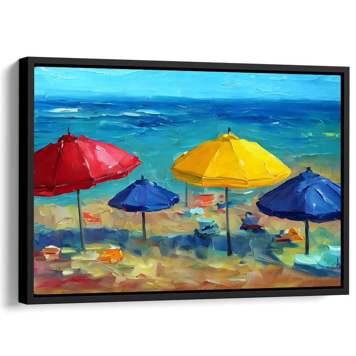 Seashore Radiance: Colorful Beach Umbrellas at the Seaside Canvas Art Print