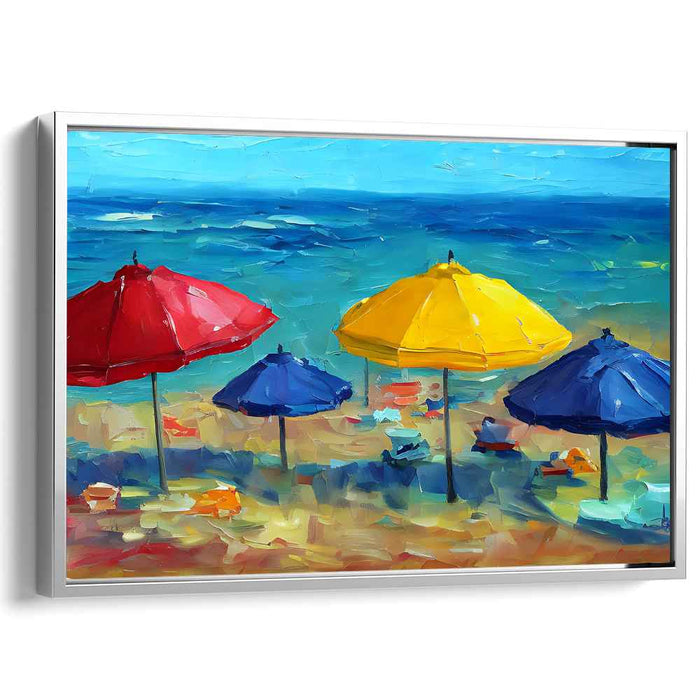 Seashore Radiance: Colorful Beach Umbrellas at the Seaside Canvas Art Print