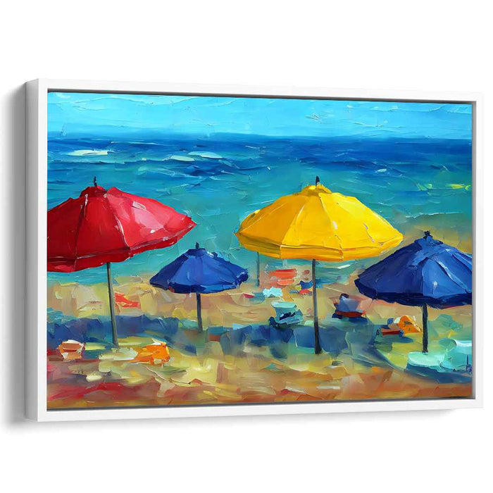 Seashore Radiance: Colorful Beach Umbrellas at the Seaside Canvas Art Print