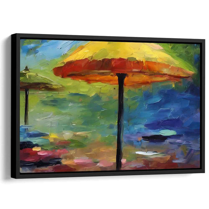 Rainbow Canopy Dreams: Impressionistic Vibrant Umbrella Canvas Art