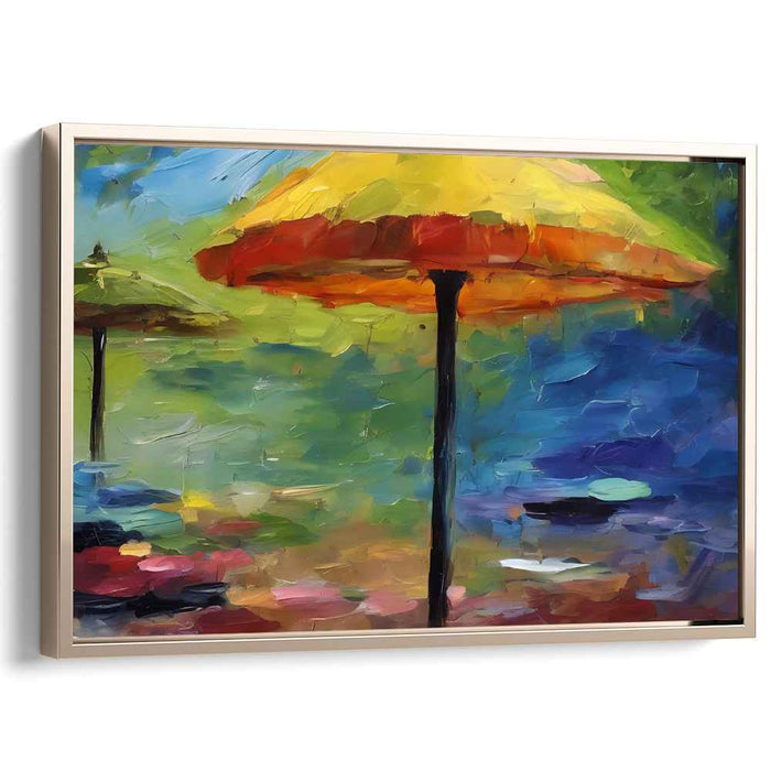 Rainbow Canopy Dreams: Impressionistic Vibrant Umbrella Canvas Art