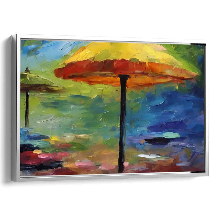 Rainbow Canopy Dreams: Impressionistic Vibrant Umbrella Canvas Art