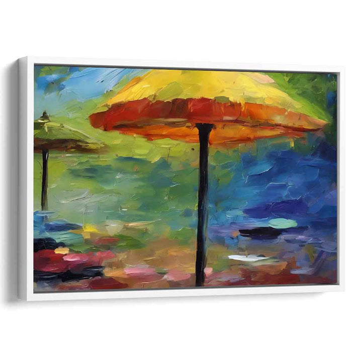 Rainbow Canopy Dreams: Impressionistic Vibrant Umbrella Canvas Art