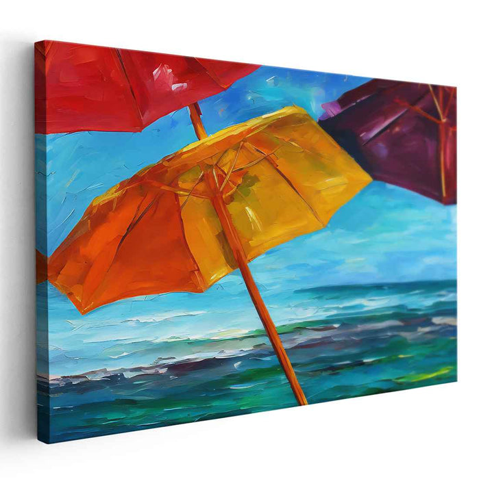 Umbrella Drift: Colorful Beach Umbrella Escape