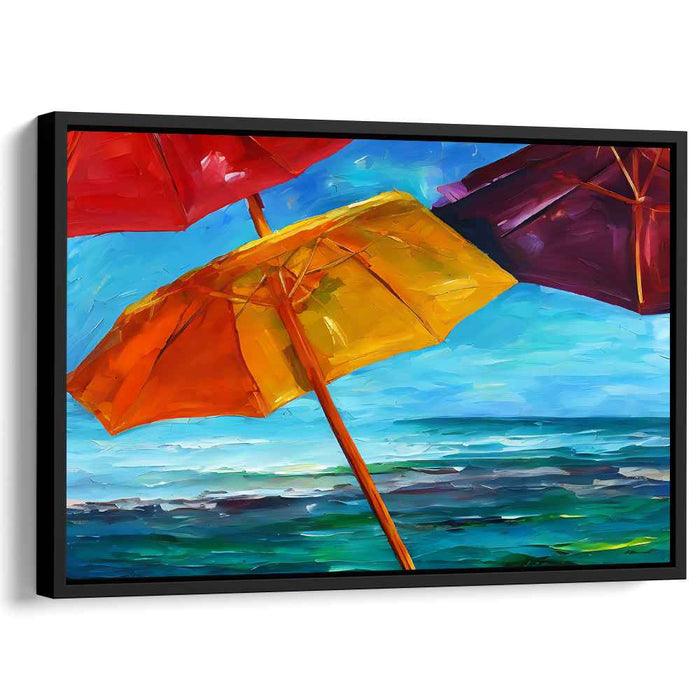 Umbrella Drift: Colorful Beach Umbrella Escape