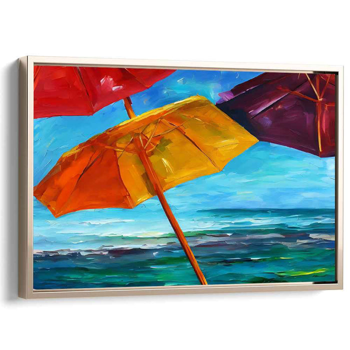 Umbrella Drift: Colorful Beach Umbrella Escape