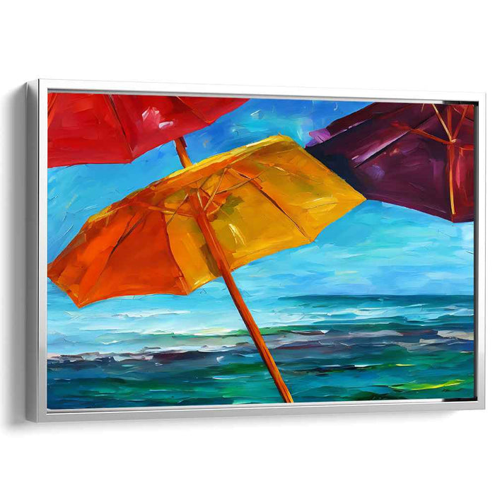 Umbrella Drift: Colorful Beach Umbrella Escape