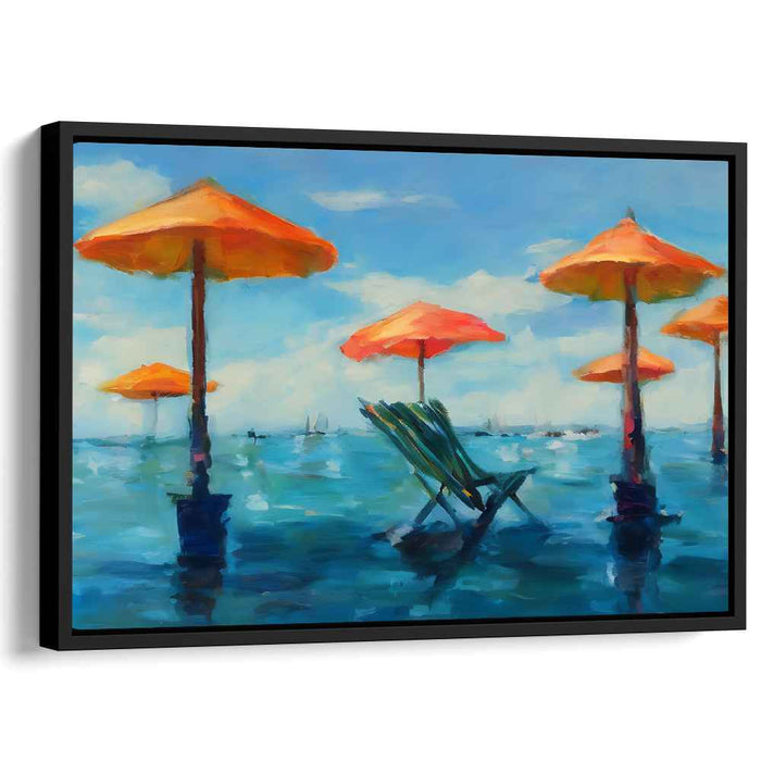 Orange Horizon Delight: Vibrant Beachscape with Orange Umbrellas Canvas Art