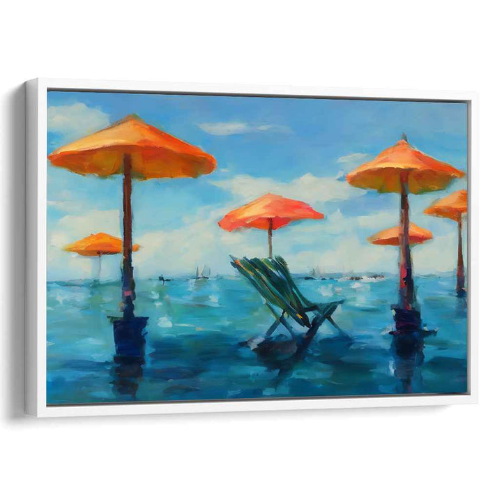 Orange Horizon Delight: Vibrant Beachscape with Orange Umbrellas Canvas Art