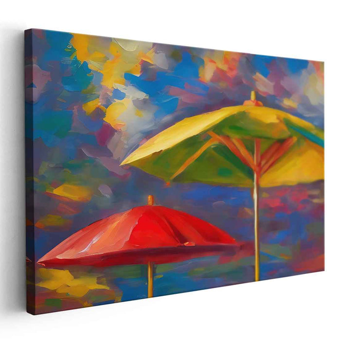 Rainbow Canopy: Vibrant Umbrellas in Abstract Realism Canvas Art Print