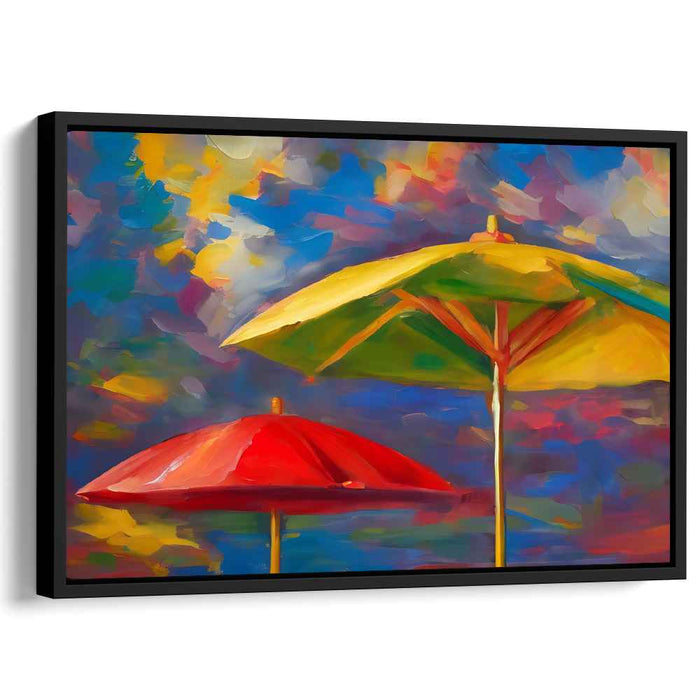 Rainbow Canopy: Vibrant Umbrellas in Abstract Realism Canvas Art Print