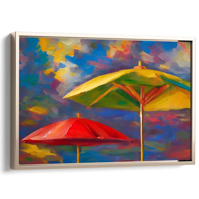 Rainbow Canopy: Vibrant Umbrellas in Abstract Realism Canvas Art Print