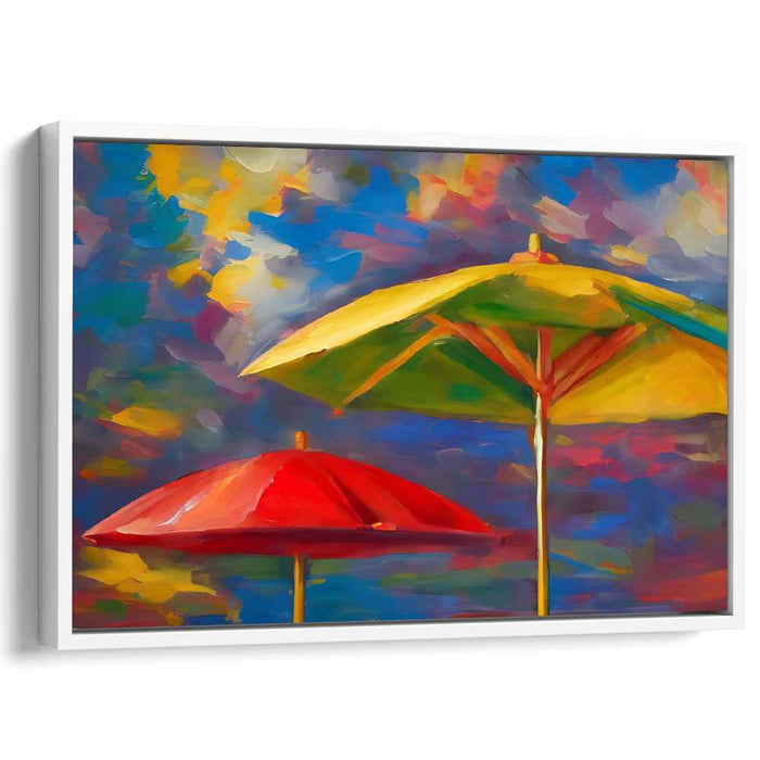Rainbow Canopy: Vibrant Umbrellas in Abstract Realism Canvas Art Print