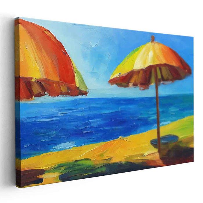 Coastal Kaleidoscope: Vibrant Beach Umbrella Canvas Art