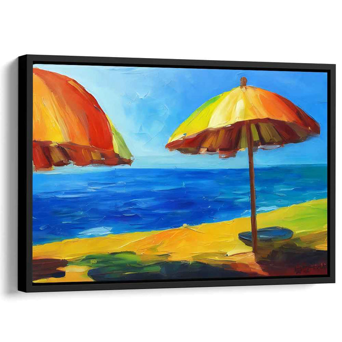 Coastal Kaleidoscope: Vibrant Beach Umbrella Canvas Art