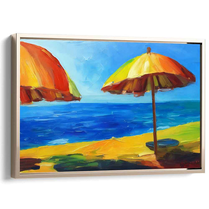 Coastal Kaleidoscope: Vibrant Beach Umbrella Canvas Art