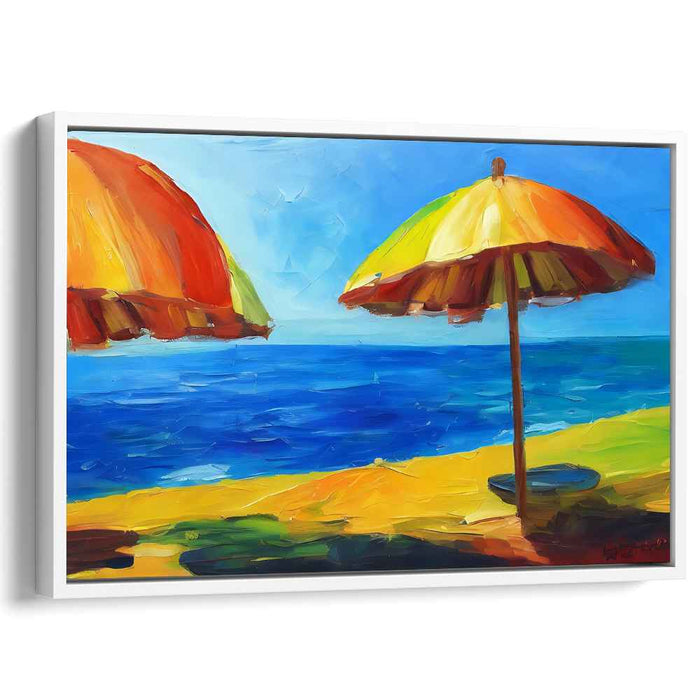 Coastal Kaleidoscope: Vibrant Beach Umbrella Canvas Art