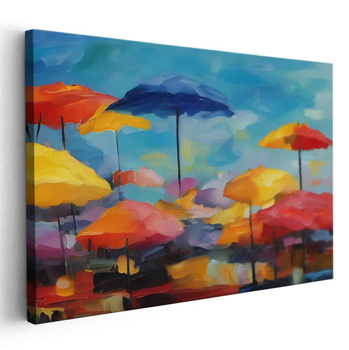 Colorful Canopies: Vibrant Market Day Impressionist Canvas Art Print
