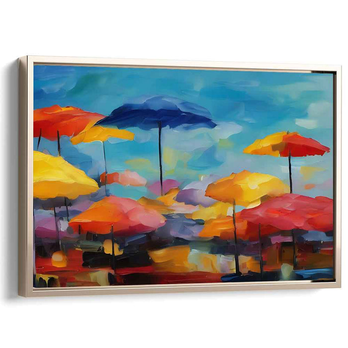 Colorful Canopies: Vibrant Market Day Impressionist Canvas Art Print