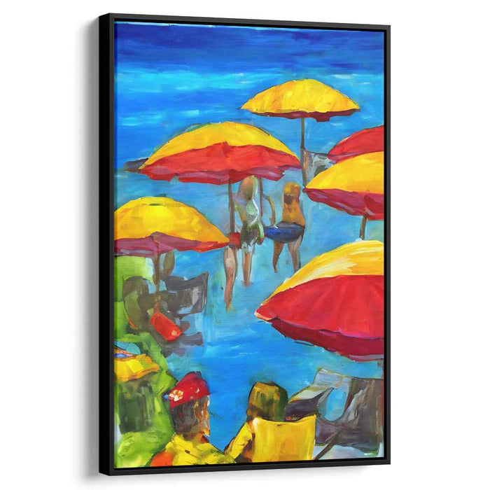 Sunny Parasol Haven: Vibrant Beach Scene with Colorful Umbrellas