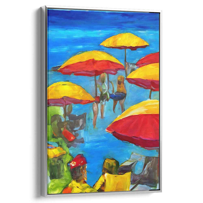 Sunny Parasol Haven: Vibrant Beach Scene with Colorful Umbrellas