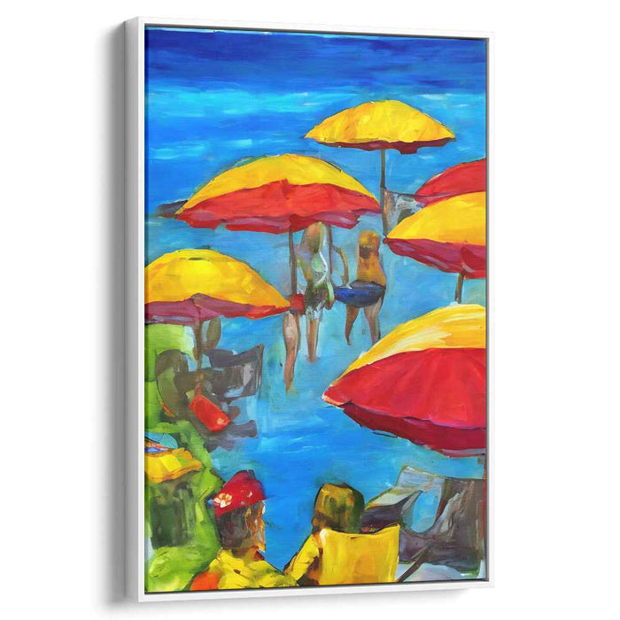 Sunny Parasol Haven: Vibrant Beach Scene with Colorful Umbrellas