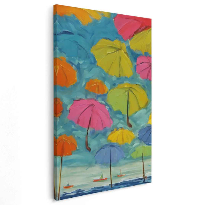 Floating Joy: Whimsical Umbrellas in a Vibrant Sky Canvas Art Print
