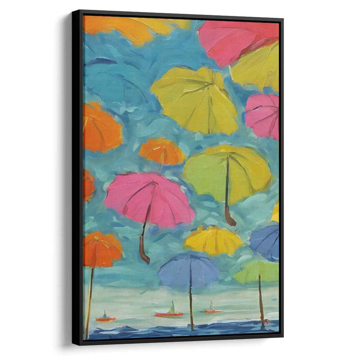 Floating Joy: Whimsical Umbrellas in a Vibrant Sky Canvas Art Print