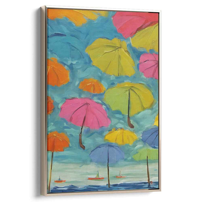 Floating Joy: Whimsical Umbrellas in a Vibrant Sky Canvas Art Print