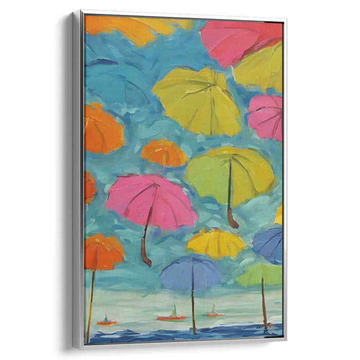 Floating Joy: Whimsical Umbrellas in a Vibrant Sky Canvas Art Print