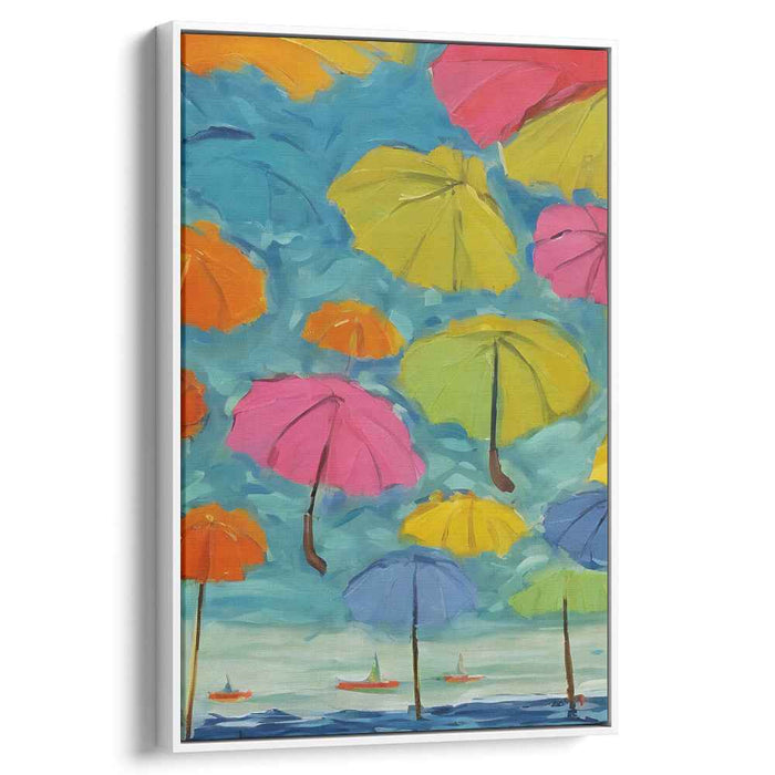 Floating Joy: Whimsical Umbrellas in a Vibrant Sky Canvas Art Print