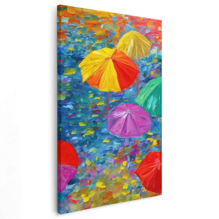 Colorful Rain: Vibrant Umbrellas in Motion Canvas Art Print