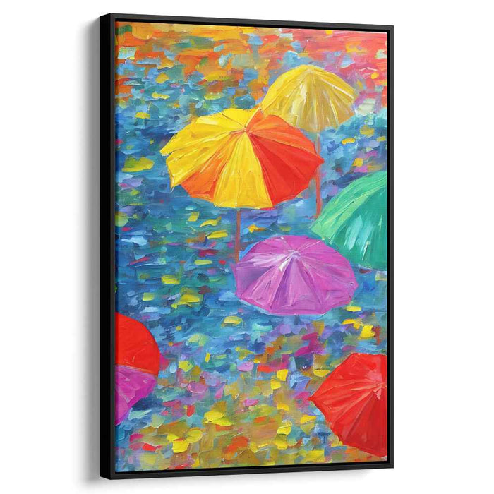 Colorful Rain: Vibrant Umbrellas in Motion Canvas Art Print