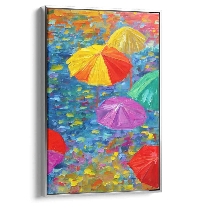 Colorful Rain: Vibrant Umbrellas in Motion Canvas Art Print