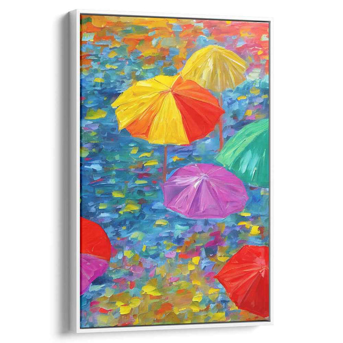 Colorful Rain: Vibrant Umbrellas in Motion Canvas Art Print