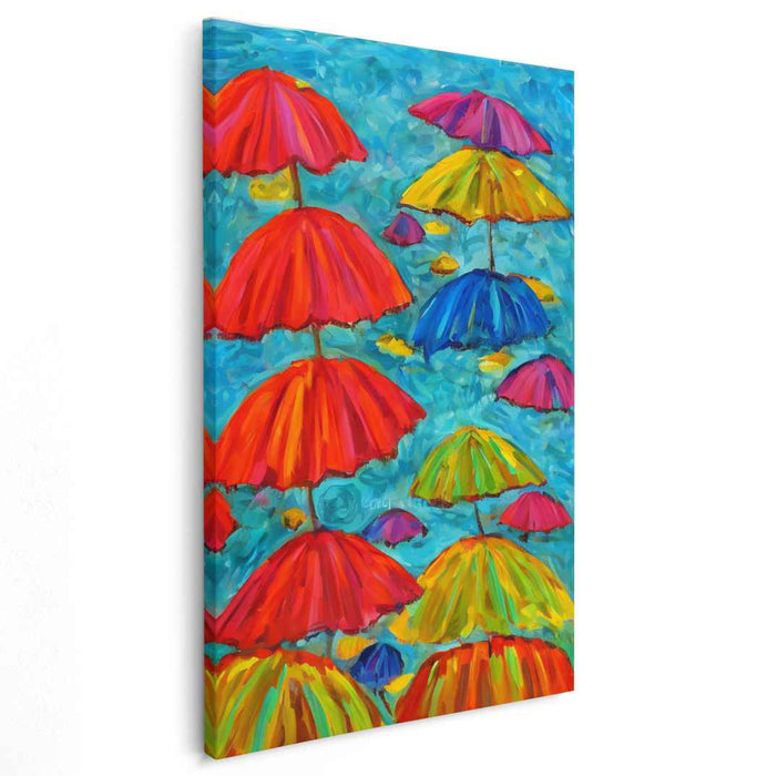 Rainbow Dance: Playful Umbrellas in Vibrant Hues Canvas Art Print