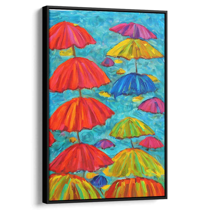 Rainbow Dance: Playful Umbrellas in Vibrant Hues Canvas Art Print