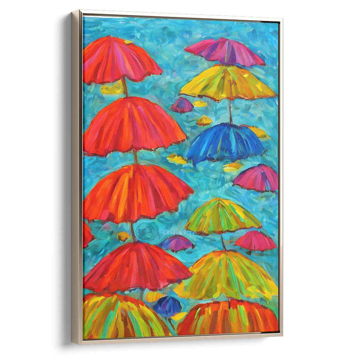 Rainbow Dance: Playful Umbrellas in Vibrant Hues Canvas Art Print