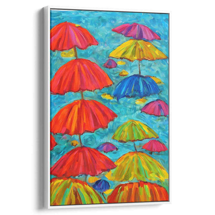 Rainbow Dance: Playful Umbrellas in Vibrant Hues Canvas Art Print