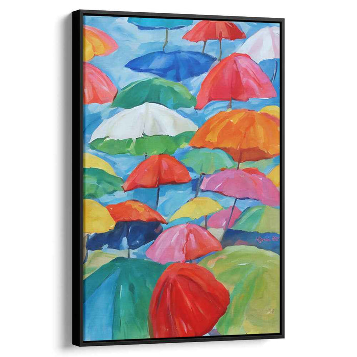Colorful Rain Dance Symphony: Vibrant Umbrella Impressionist Canvas Art Print