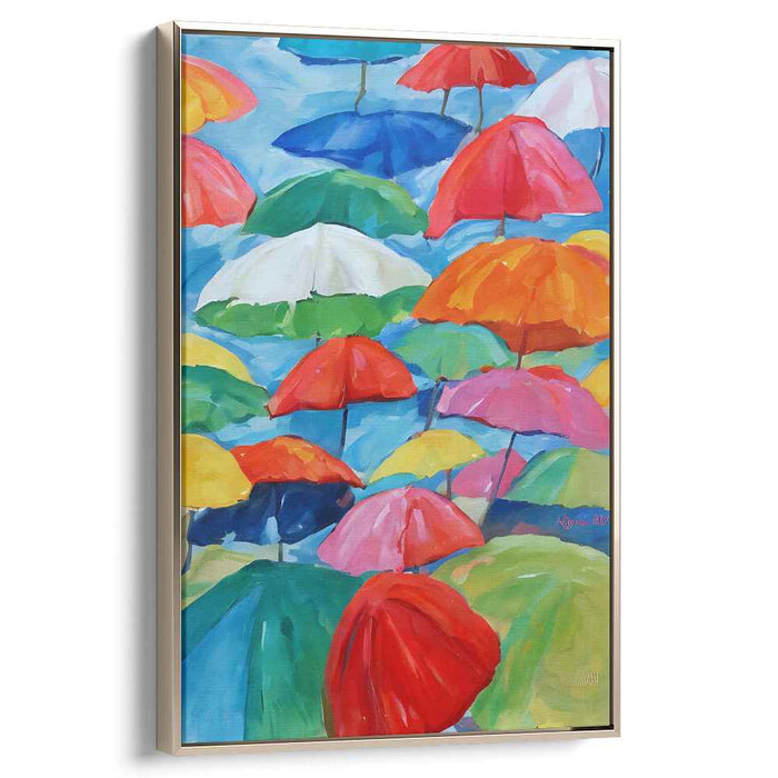 Colorful Rain Dance Symphony: Vibrant Umbrella Impressionist Canvas Art Print