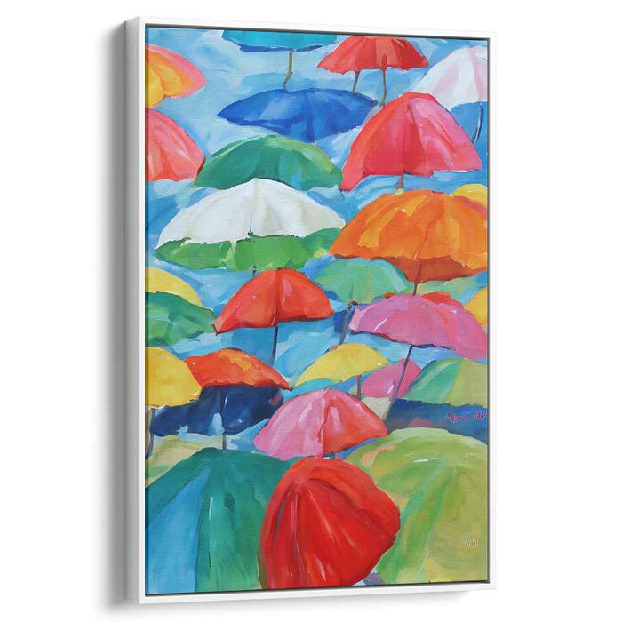 Colorful Rain Dance Symphony: Vibrant Umbrella Impressionist Canvas Art Print