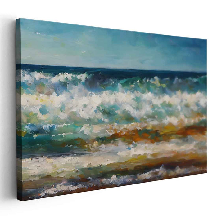 Oceanic Brushwork Essence: Impressionistic Seascape Canvas Art Print