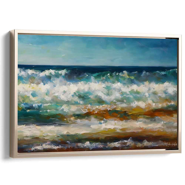 Oceanic Brushwork Essence: Impressionistic Seascape Canvas Art Print